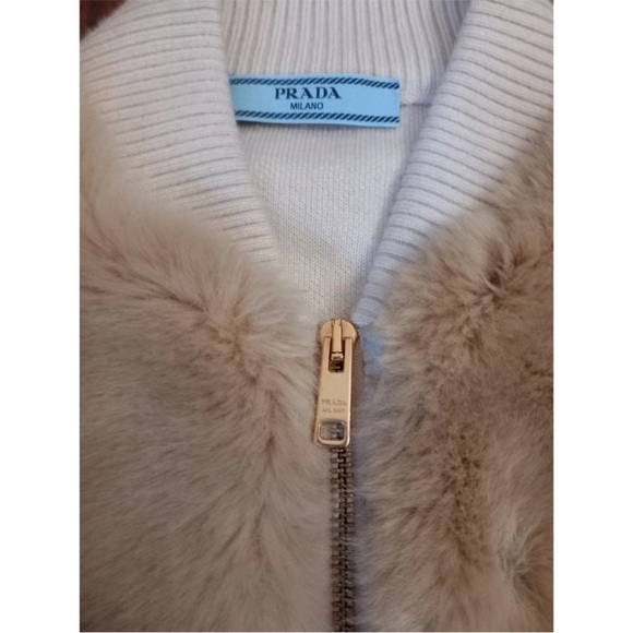 Prada Jackets & Blazers - Prada Cream Fur Jacket with Gold Zipper